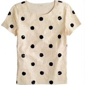 J. Crew Cream and Black Embellished Sequin Short Sleeve T-Shirt